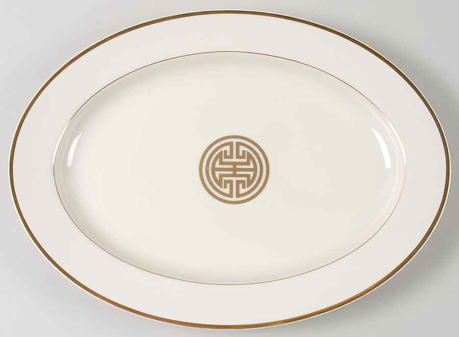 Gold Mandarin Crest 14" Oval Serving Platter by Fitz & Floyd-1
