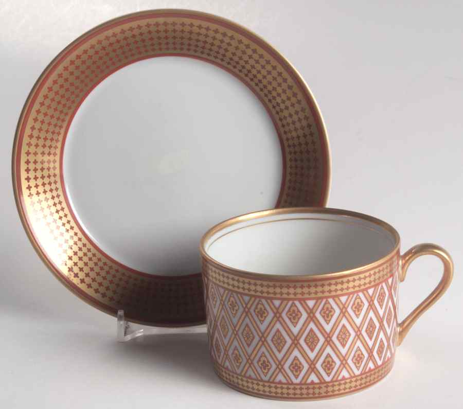 Gold Pavillion Flat Cup & Saucer Set by Fitz & Floyd-1