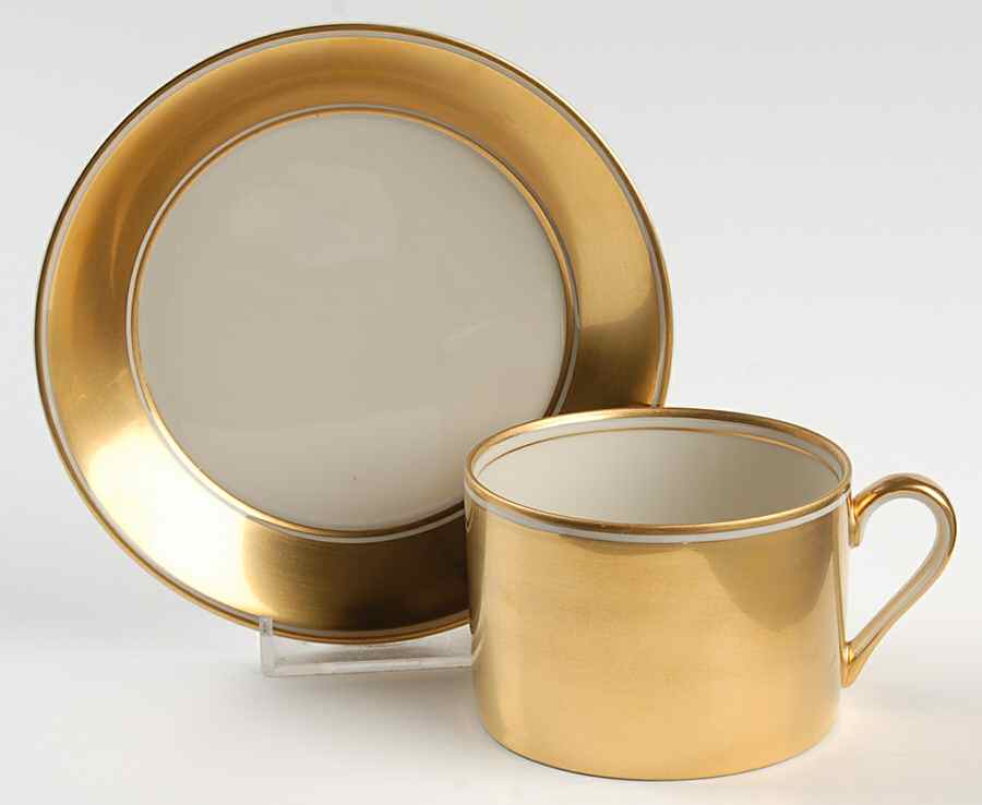 Gold Rondelet Flat Cup & Saucer Set by Fitz & Floyd-1