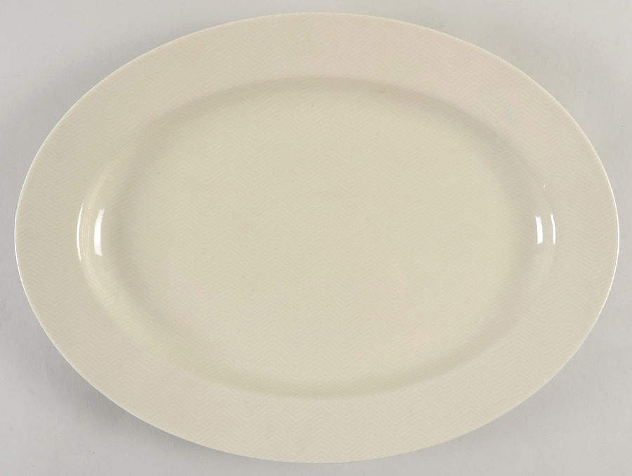 Herringbone (Fawn Brown on Buff) 14" Oval Serving Platter by Fitz & Floyd-1
