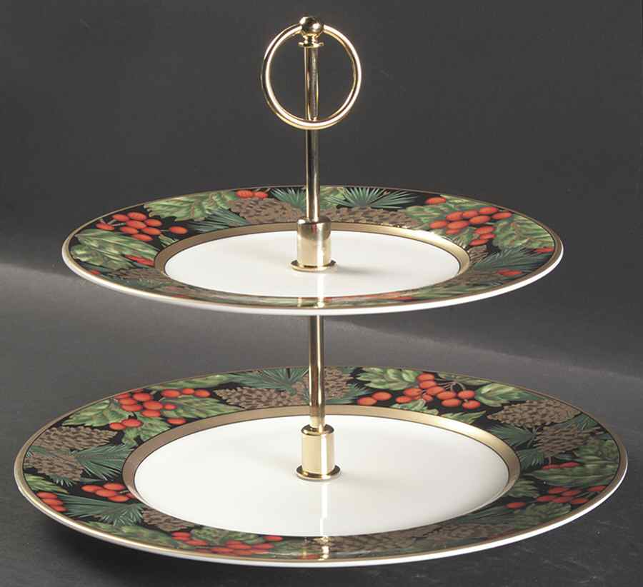 Holiday Pine 2 Tiered Serving Tray (Dinner & Salad Plate) by Fitz and Floyd-1
