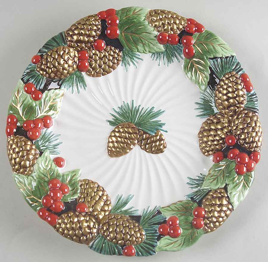 Holiday Pine Sculpted Canape Plate by Fitz and Floyd-1