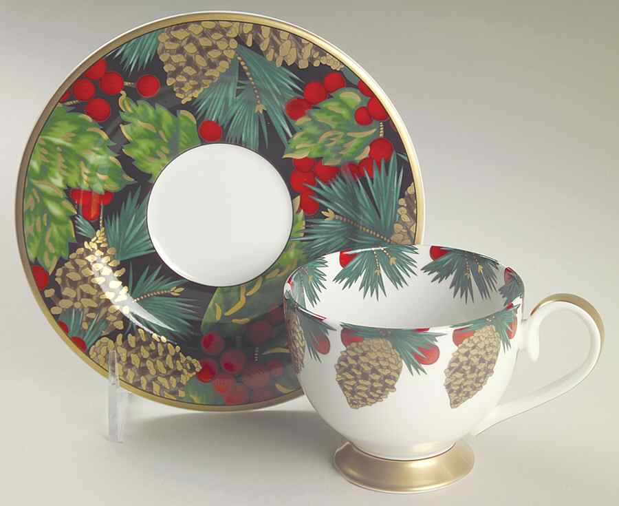 Holiday Pine Footed Cup & Saucer Set by Fitz & Floyd-1