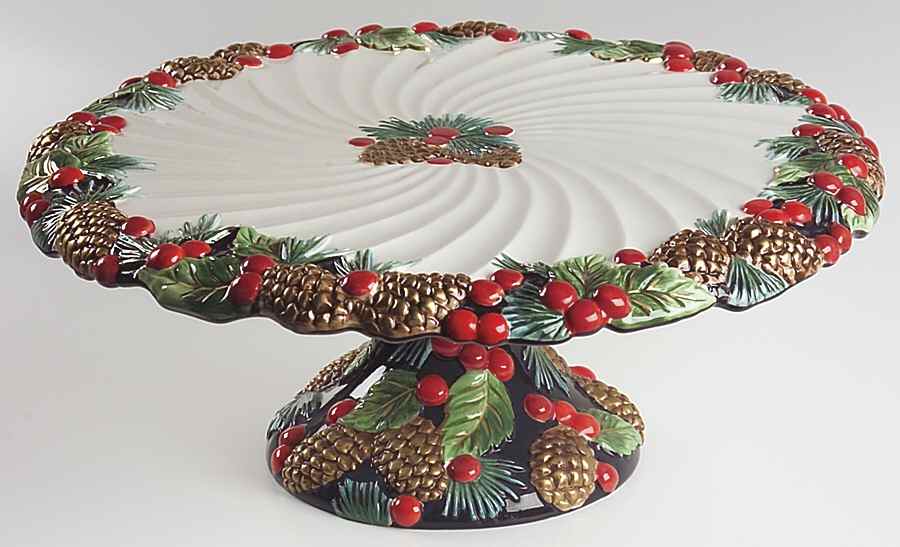 Holiday Pine 14" Diameter Pedestal Cake Stand by Fitz and Floyd-1