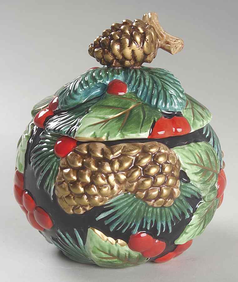Holiday Pine Sculpted Sugar Bowl & Lid by Fitz & Floyd-1