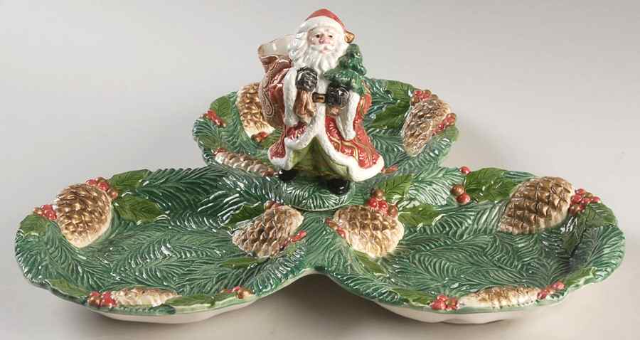 Holiday Pine 3-Part Relish with Attached Toothpick Holder by Fitz and Floyd-1