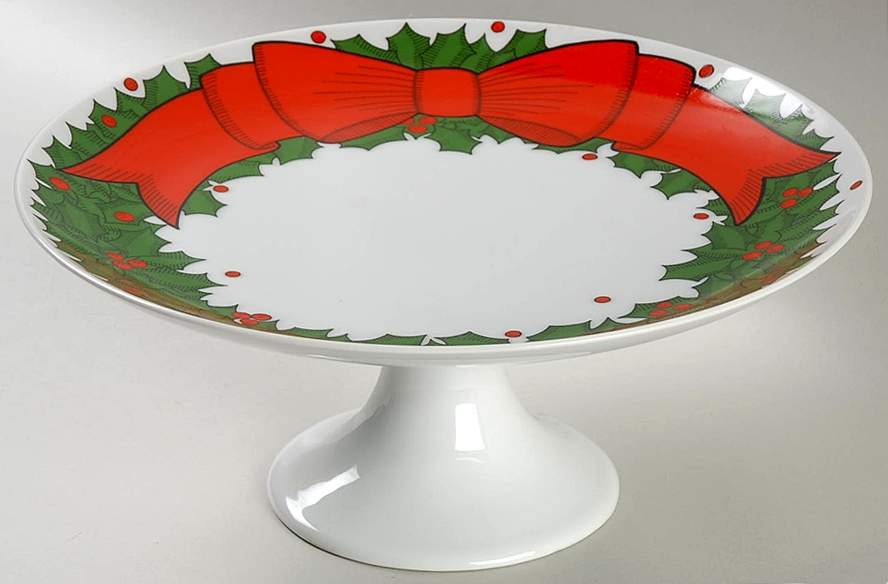 Holly Wreath 10" Diameter Pedestal Cake Stand by Fitz & Floyd-1