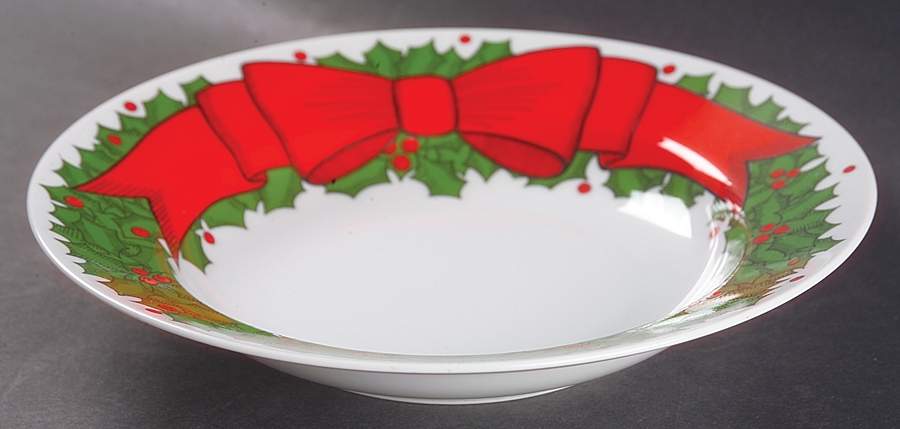 Holly Wreath Large Rim Soup Bowl by Fitz & Floyd-1
