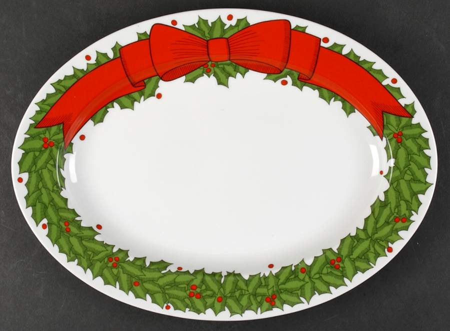 Holly Wreath 14" Oval Serving Platter by Fitz & Floyd-1