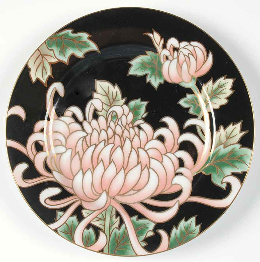 Kiku (Black Background) Salad Plate by Fitz & Floyd-1