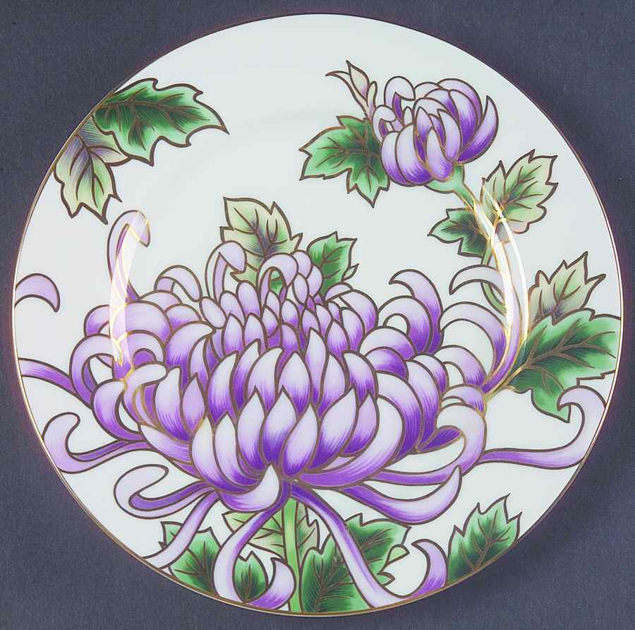 Kiku (White Background, Lavender Flowers) Salad Plate by Fitz & Floyd-1