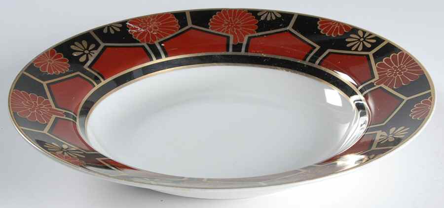 Kuruma (Black, Rust, Gold) Large Rim Soup Bowl by Fitz & Floyd-1