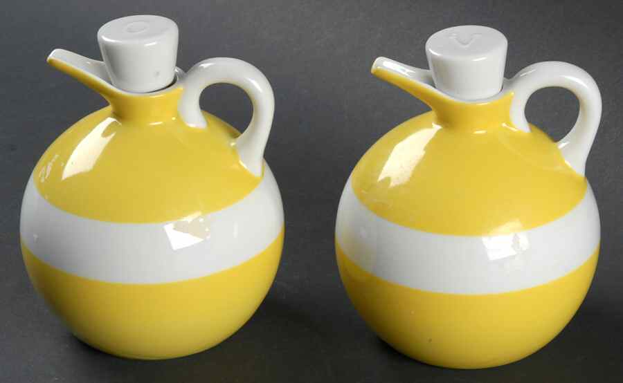 La Ronde Dark Yellow Vinegar and Oil Set with "V" and "O" Stoppers by Fitz & Floyd-1