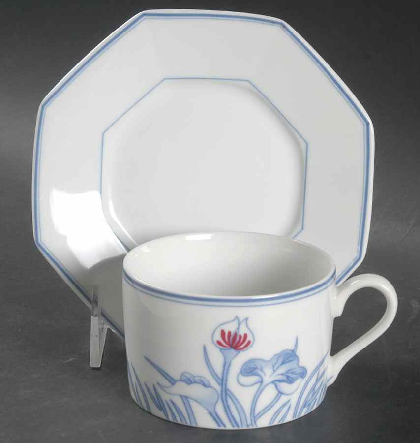 Lotus Bleu Flat Cup & Saucer Set by Fitz & Floyd-1