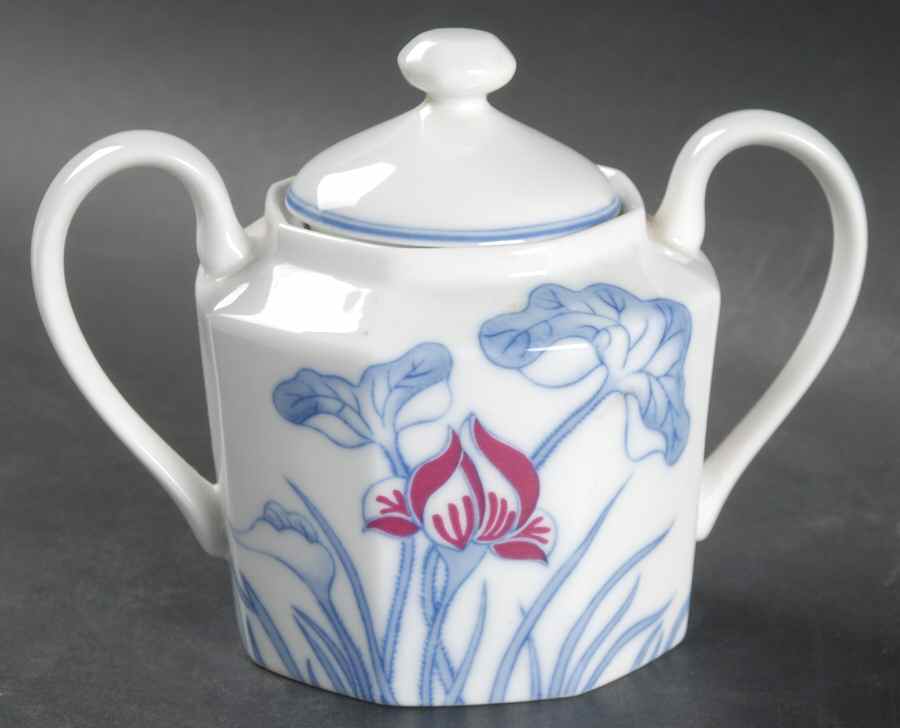 Lotus Bleu Sugar Bowl & Lid by Fitz & Floyd-1