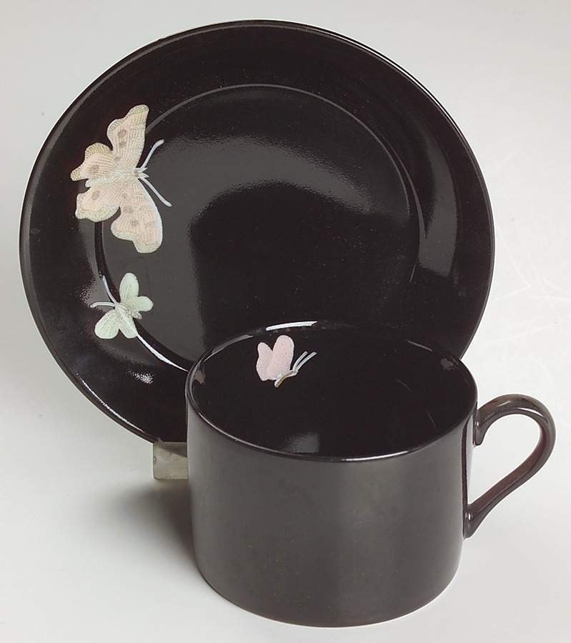 Midnight Poppy Flat Cup & Saucer Set by Fitz & Floyd-1