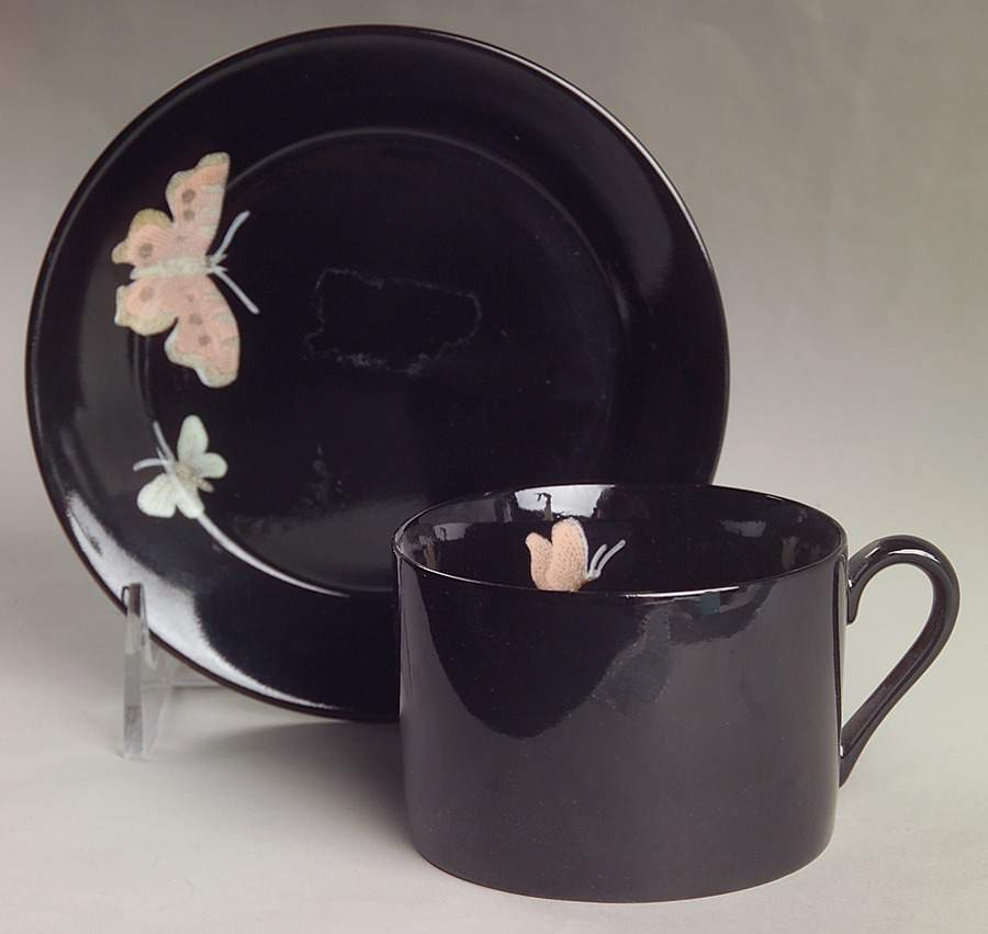 Midnight Poppy Flat Cup & Saucer Set by Fitz & Floyd-1