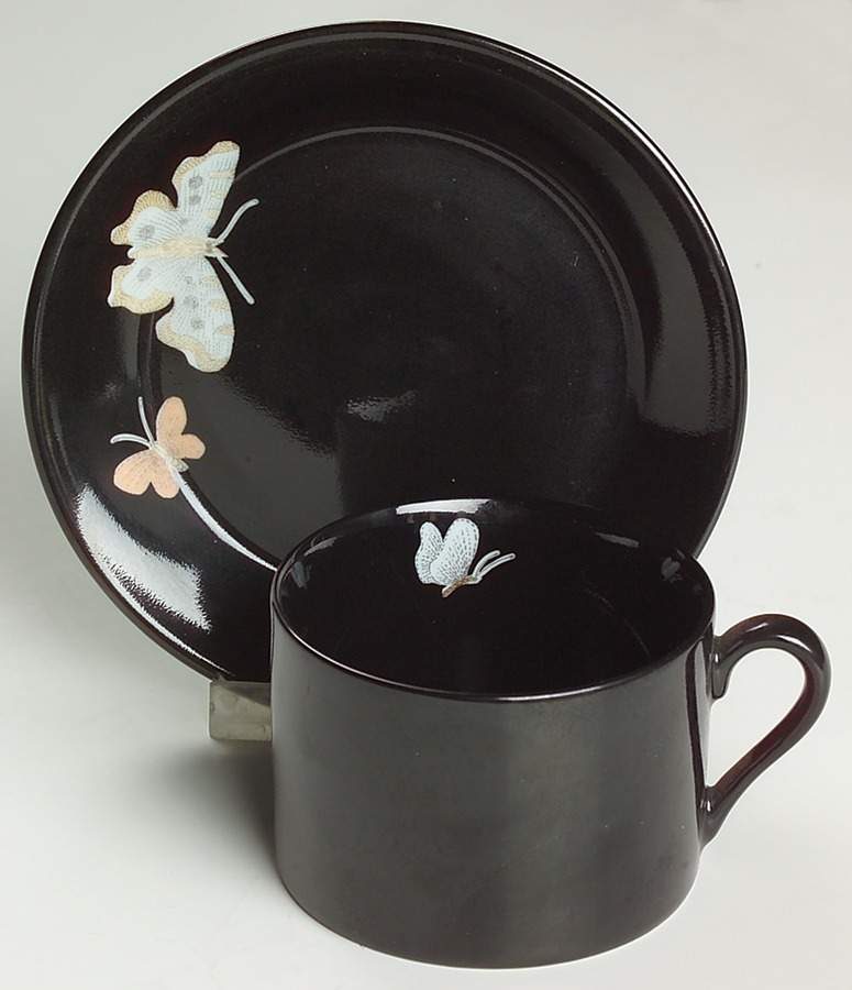 Midnight Poppy Flat Cup & Saucer Set by Fitz & Floyd-1