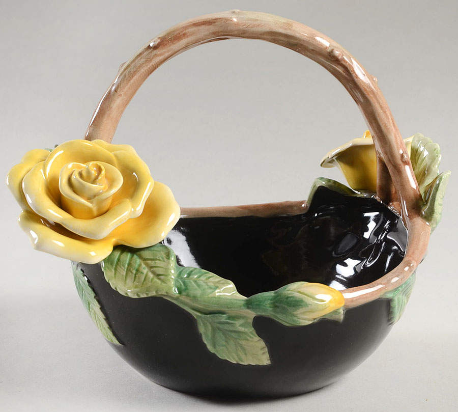 Midnight Rose (Yellow Rose) 6" Handled Basket by Fitz & Floyd-1