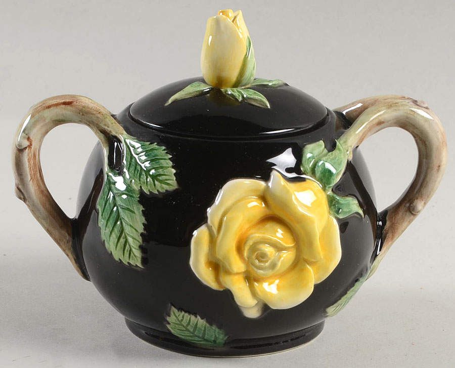 Midnight Rose (Yellow Rose) Sugar Bowl & Lid by Fitz & Floyd-1