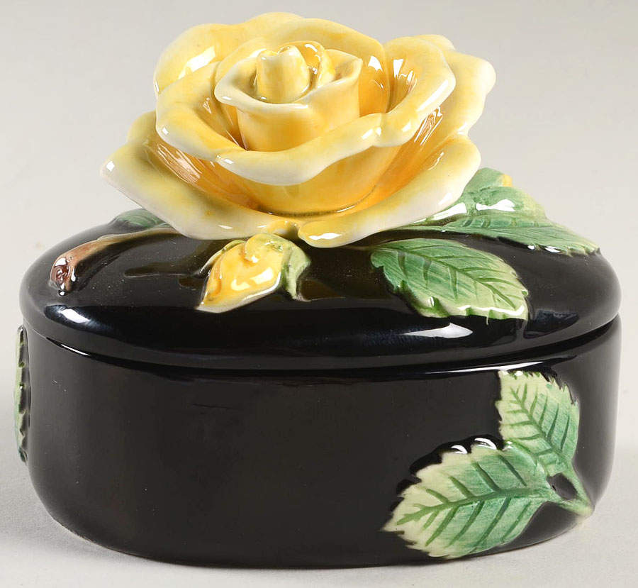 Midnight Rose (Yellow Rose) Oval Box & Lid by Fitz & Floyd-1