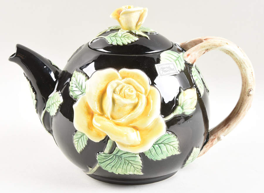 Midnight Rose (Yellow Rose) Teapot & Lid by Fitz & Floyd-1