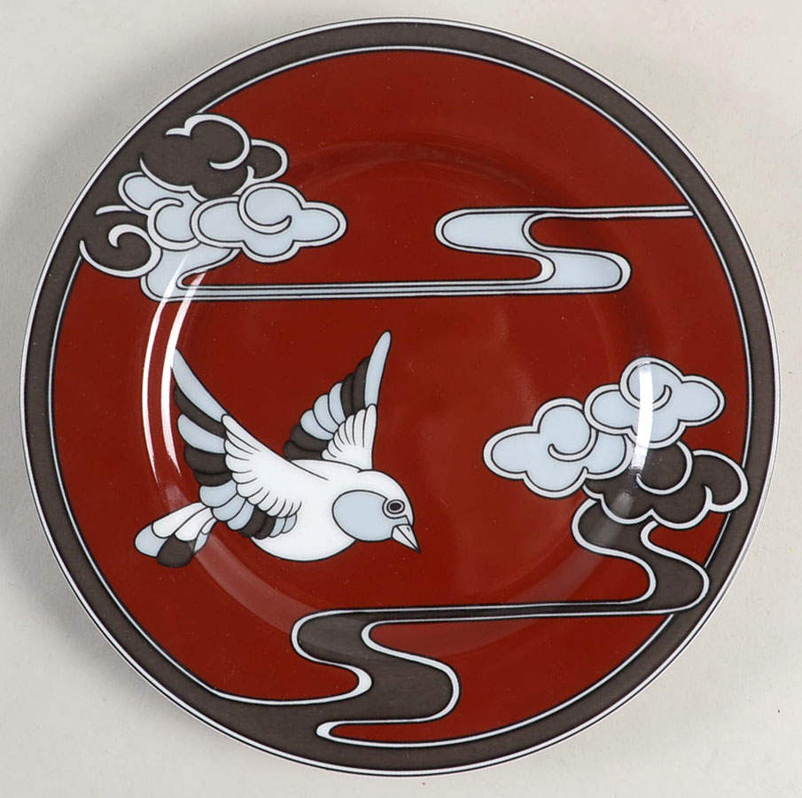 Mouchet d'Argent (Gray and White Bird on Cinnamon) Salad Plate by Fitz & Floyd-1