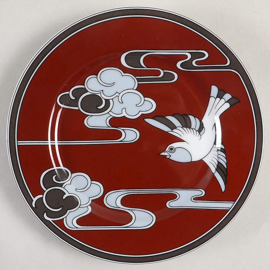 Mouchet d'Argent (Gray and White Bird on Cinnamon) Salad Plate by Fitz & Floyd-1