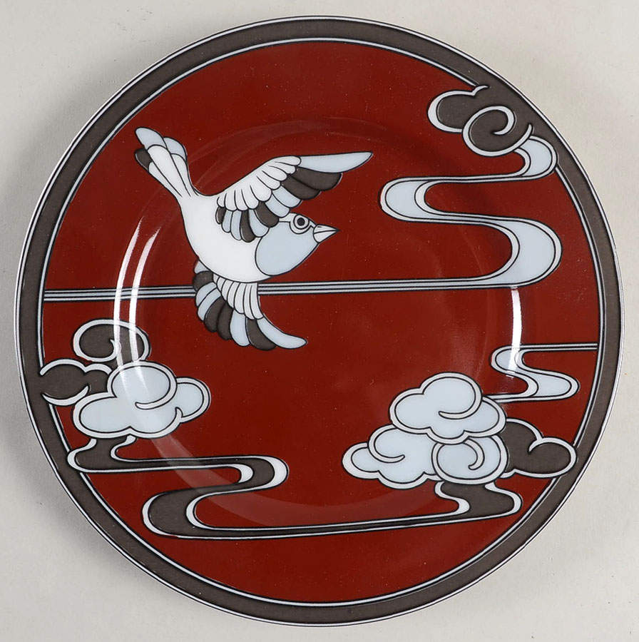 Mouchet d'Argent (Gray and White Bird on Cinnamon) Salad Plate by Fitz & Floyd-1