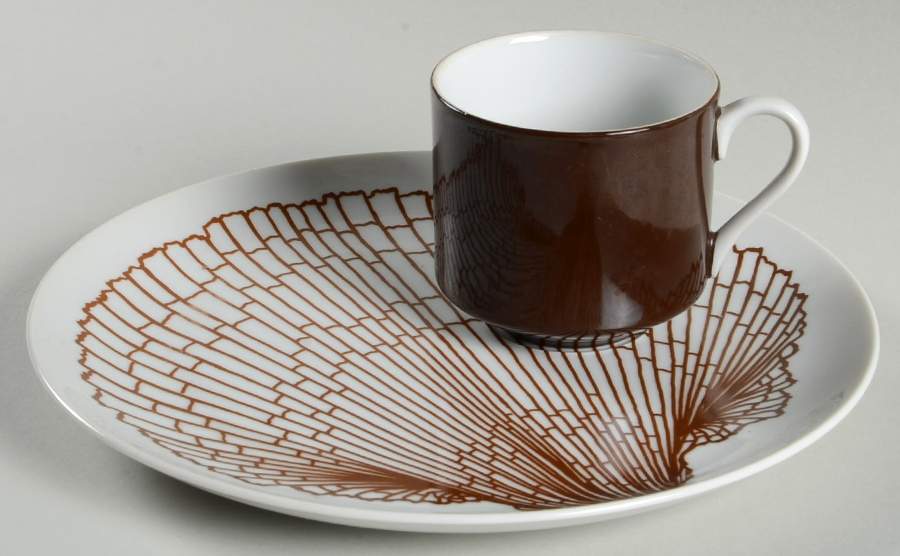 Monotone Shell Brown Snack Plate & Cup Set by Fitz & Floyd-1