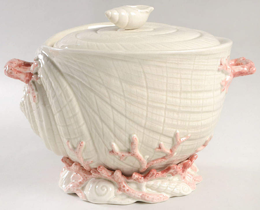Oceana (Pink Coral Edge) Oval Tureen & Lid by Fitz & Floyd-1