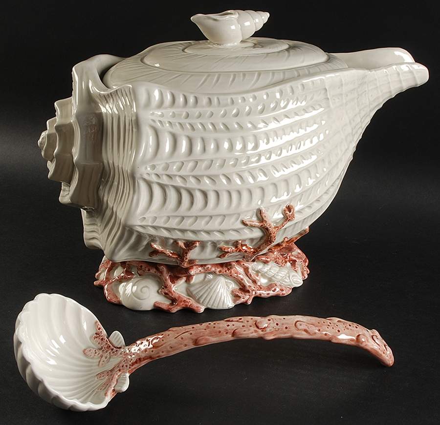 Oceana (Pink Coral Edge) Tureen & Lid w/Ladle by Fitz & Floyd-1