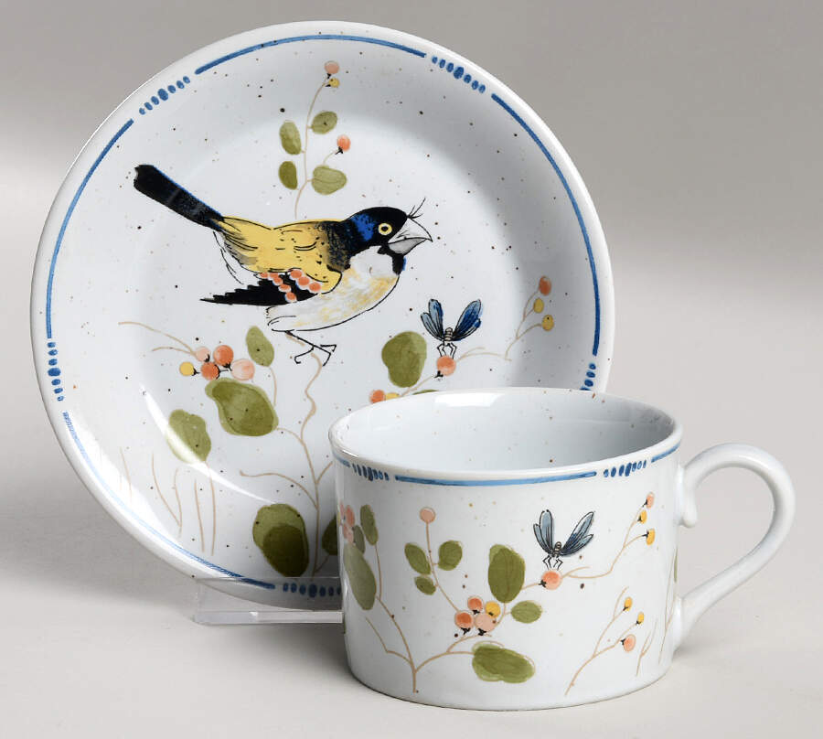 Oiseau Flat Cup & Saucer Set by Fitz & Floyd-1