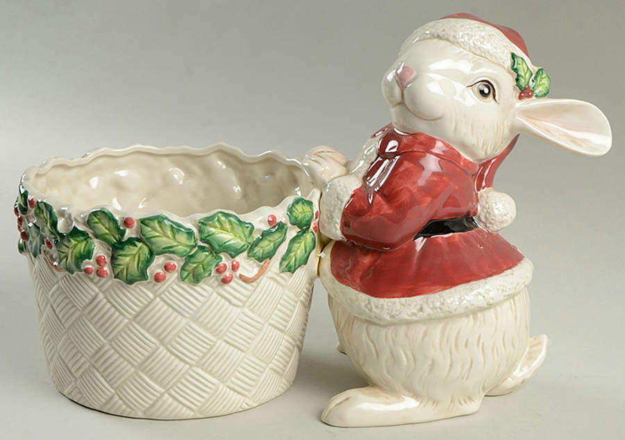 Old World Christmas Holly Bunny Planter by Fitz & Floyd-1