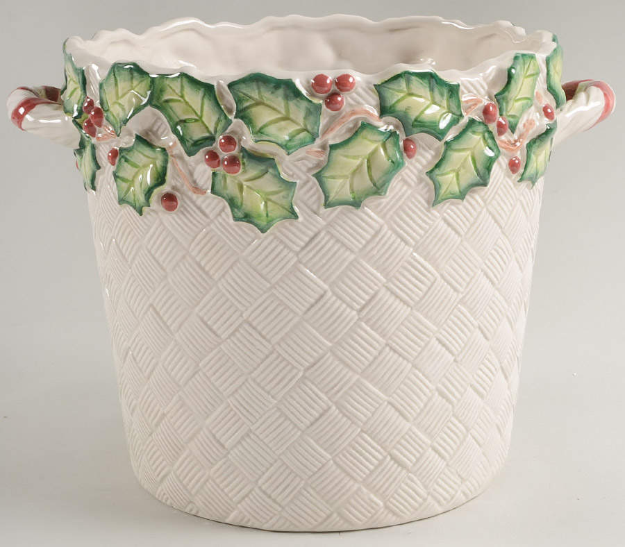 Old World Christmas Holly Handled Cachepot by Fitz & Floyd-1