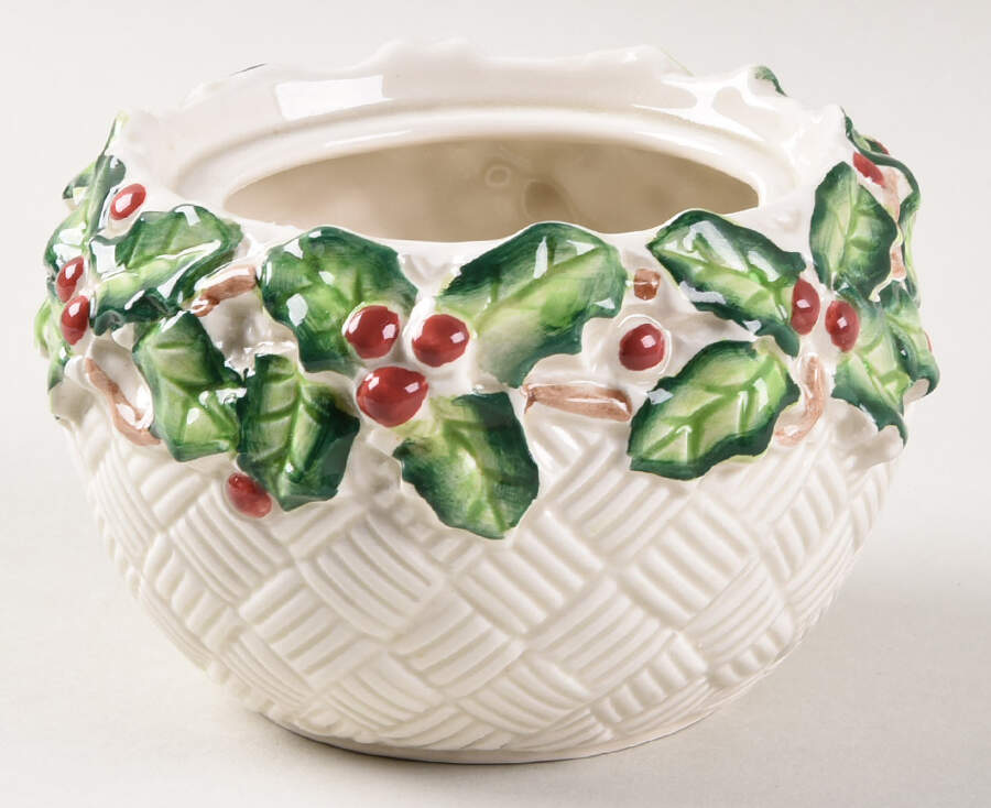 Old World Christmas Holly Sugar Bowl No Lid by Fitz & Floyd-1