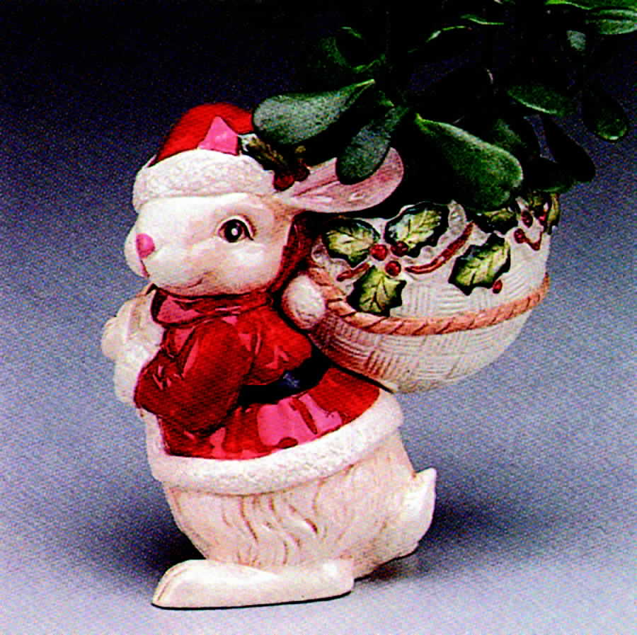Old World Christmas Holly Bunny Planter by Fitz & Floyd-1