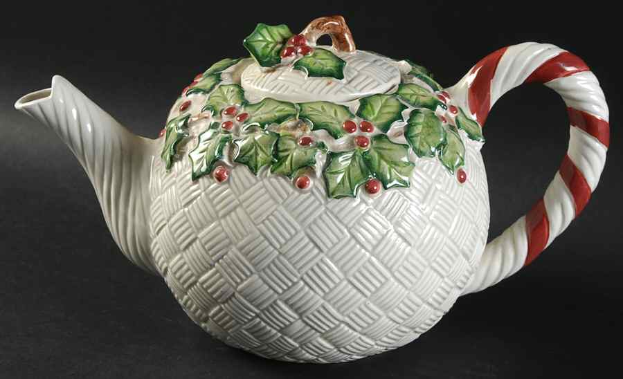 Old World Christmas Holly Teapot & Lid by Fitz & Floyd-1