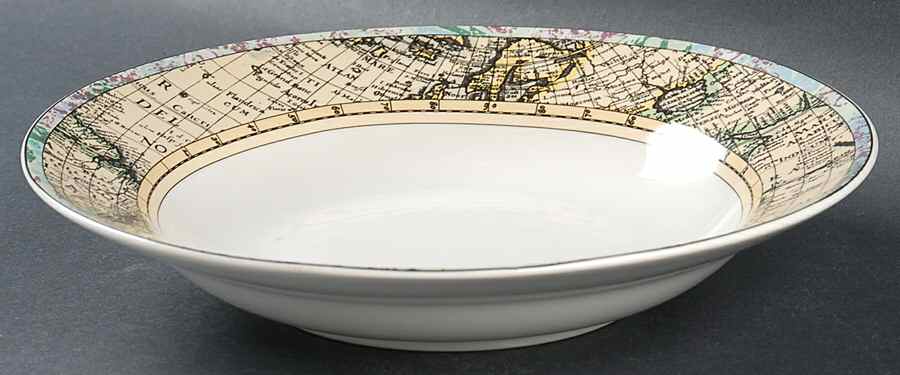 Old World Maps Large Rim Soup Bowl by Fitz & Floyd-1