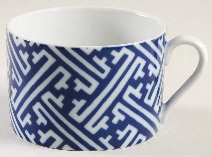 Oriental Geometric Blue Flat Cup by Fitz and Floyd-1