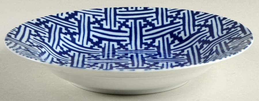 Oriental Geometric Blue Large Rim Soup Bowl by Fitz & Floyd-1