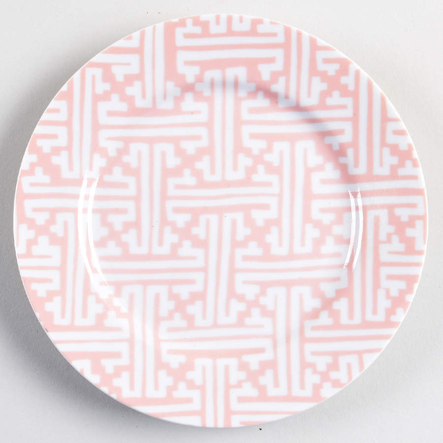 Oriental Geometric Peach Bread & Butter Plate by Fitz and Floyd-1