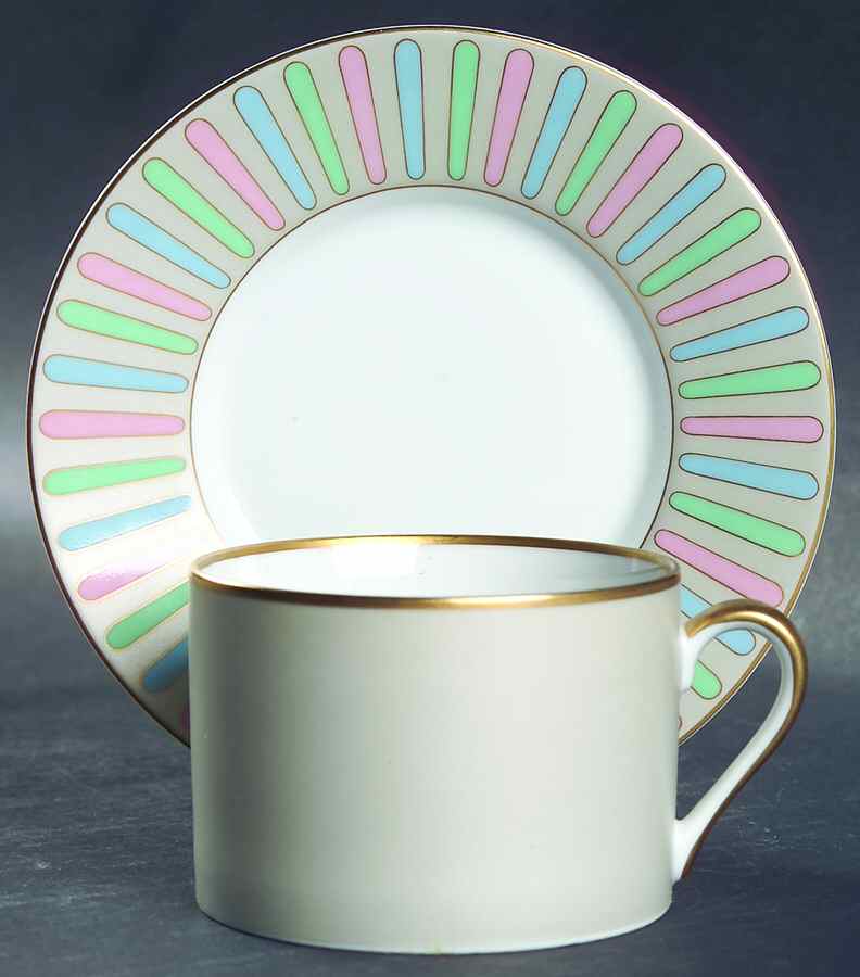 Pastel Colonnade Flat Cup & Saucer Set by Fitz & Floyd-1