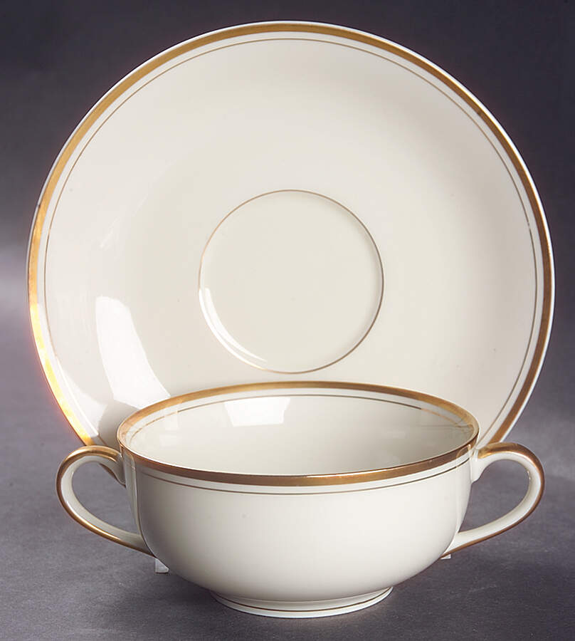 Palais Buff Flat Cream Soup Bowl & Saucer Set by Fitz and Floyd-1