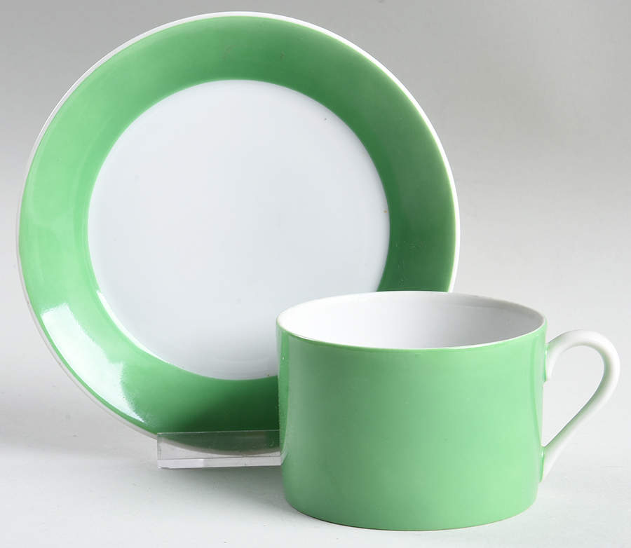 Papillon (White Butterfly on Green) Flat Cup & Saucer Set by Fitz & Floyd-1