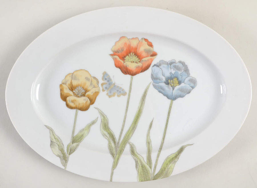 Pastel Poppy (White Background) 14" Oval Serving Platter by Fitz & Floyd-1
