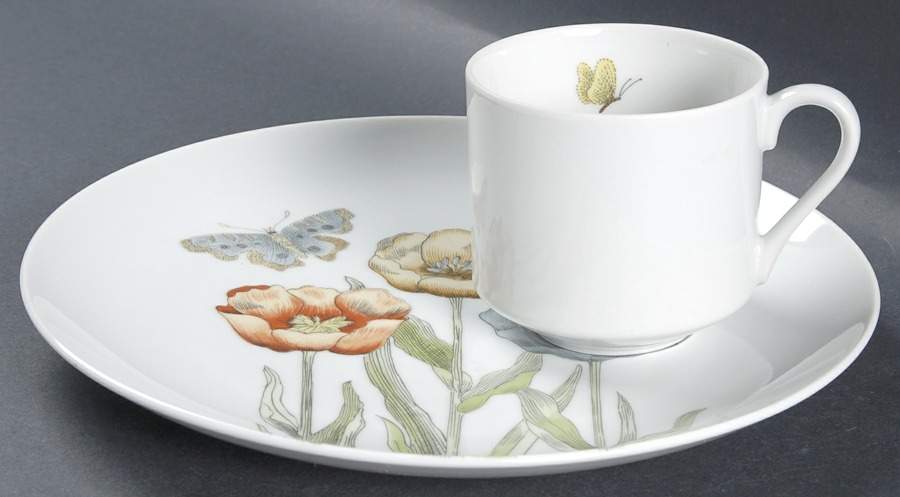Pastel Poppy (White Background) Snack Plate & Cup Set by Fitz & Floyd-1