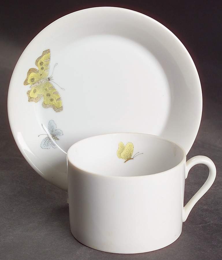 Pastel Poppy (White Background) Flat Cup & Saucer Set by Fitz and Floyd-1