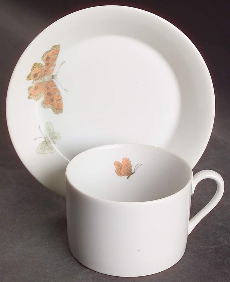Pastel Poppy (White Background) Flat Cup & Saucer Set by Fitz & Floyd-1
