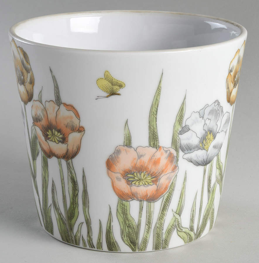 Pastel Poppy (White Background) 6" Flower Pot No Underplate by Fitz & Floyd-1